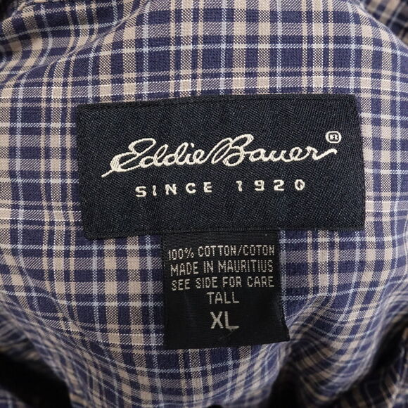 EDDIE BAUER LONG SLEEVE DARK BLUE PLAID BUTTON DOWN SHIRT MENS SIZE XL TALL XLT - Picture 7 of 7